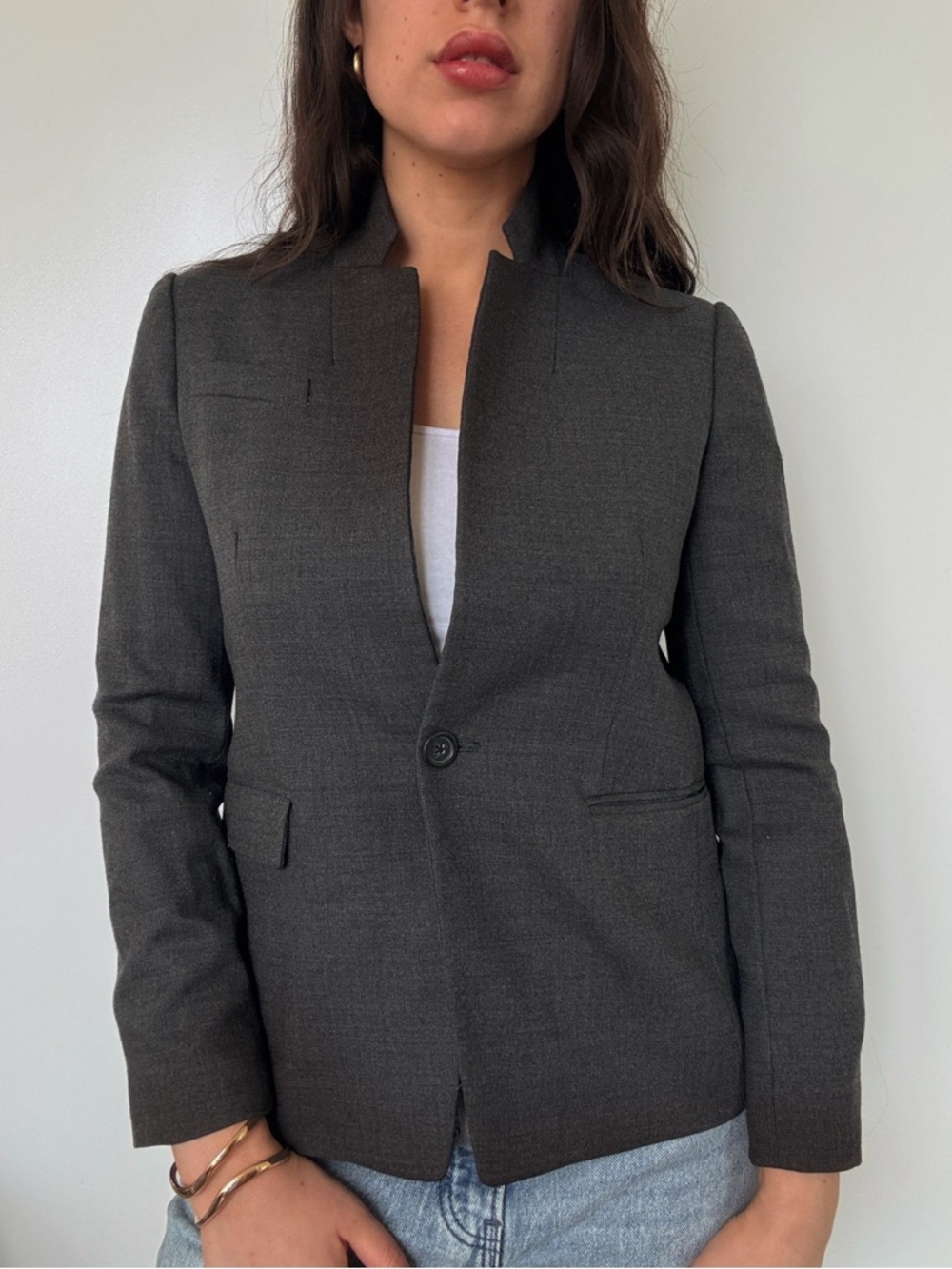 J. Crew Dark Gray Single-Button Tailored Blazer 98% wool